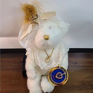 Vtg 1997 Brass Button Tiffany Jointed Plush Bear Gen Ruby Pendant 9" NWT